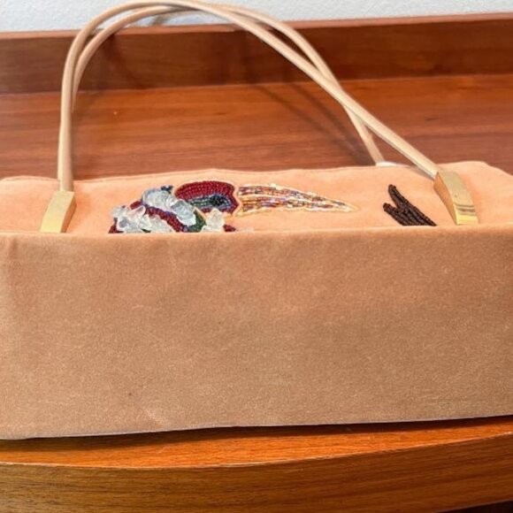 Vintage 1960s New Whimsical Ermo Beaded Toucan purse shoulder bag - camel color - Picture 5 of 9